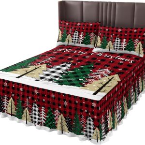 Faldas de cama plisadas envolventes de Navidad para cama King de 78 x 80 pulgadas, sábana decorativa con volantes y falda de cama de 18 pulgadas con Faldas de cama plisadas envolventes de Navidad para cama King de 78 x 80 pulgadas, sábana decorativa con volantes y falda de cama de 18 pulgadas con