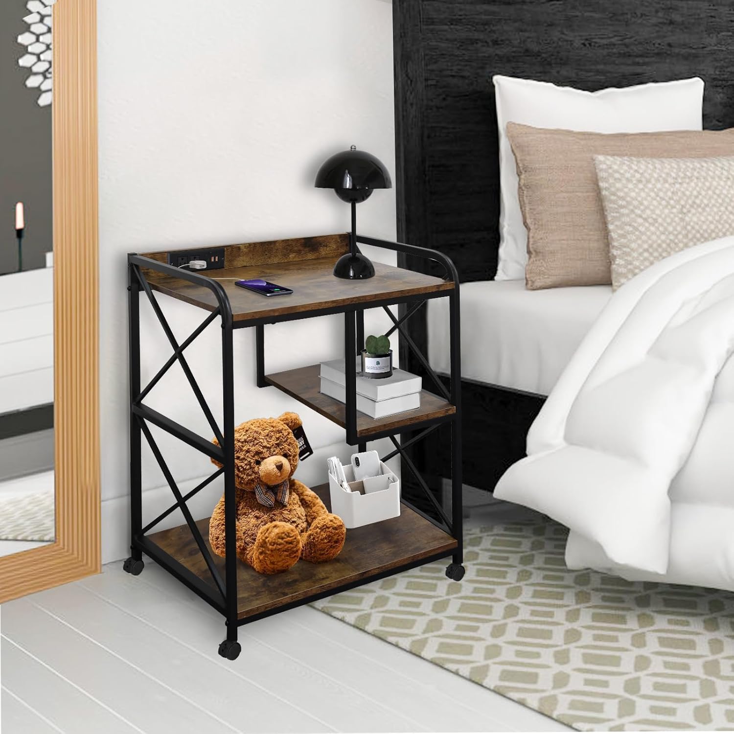 Soporte para impresora, mesa de impresora con estante de almacenamiento para oficina en casa, soporte de impresora grande de 23 x 18 pulgadas con