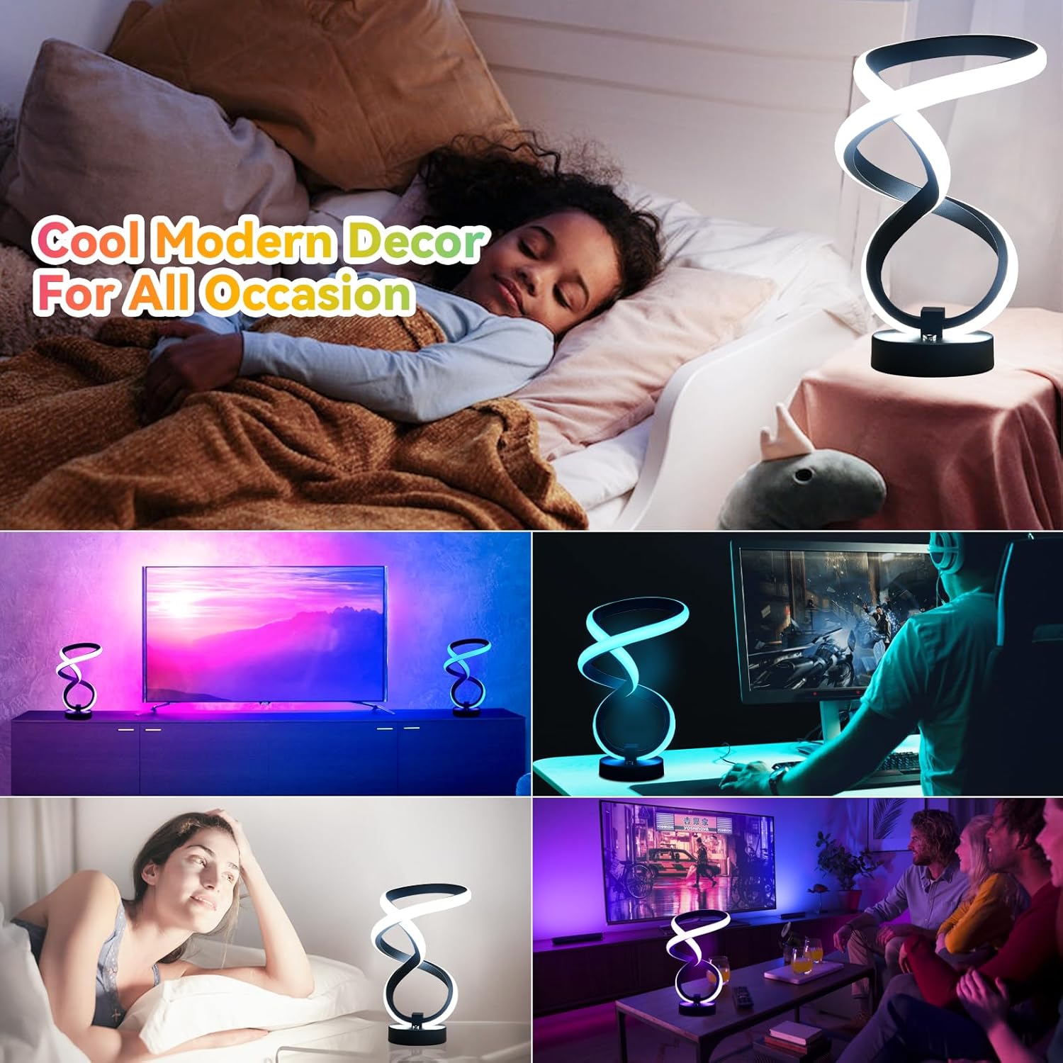 AVANLO Modern Table Lamp Christmas Gifts, RGB Touch Dimmable Bedside Lamp, LED Unique Spiral Lamp for Bedroom, Cool Desk Nightstand Lamps for Living