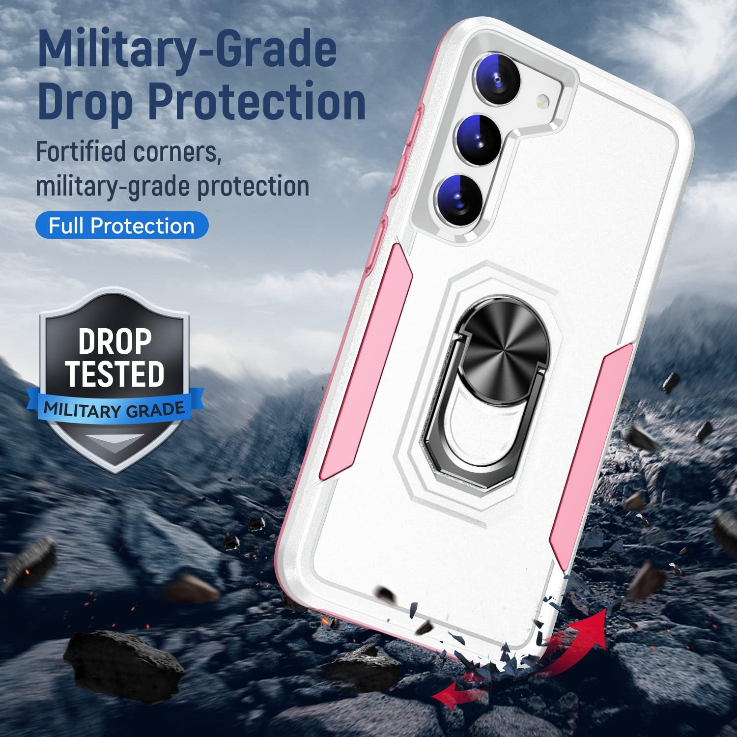 Funda para Samsung Galaxy S23 con 2 protectores de pantalla, grado militar, doble capa a prueba de golpes, resistente, soporte de anillo magnético