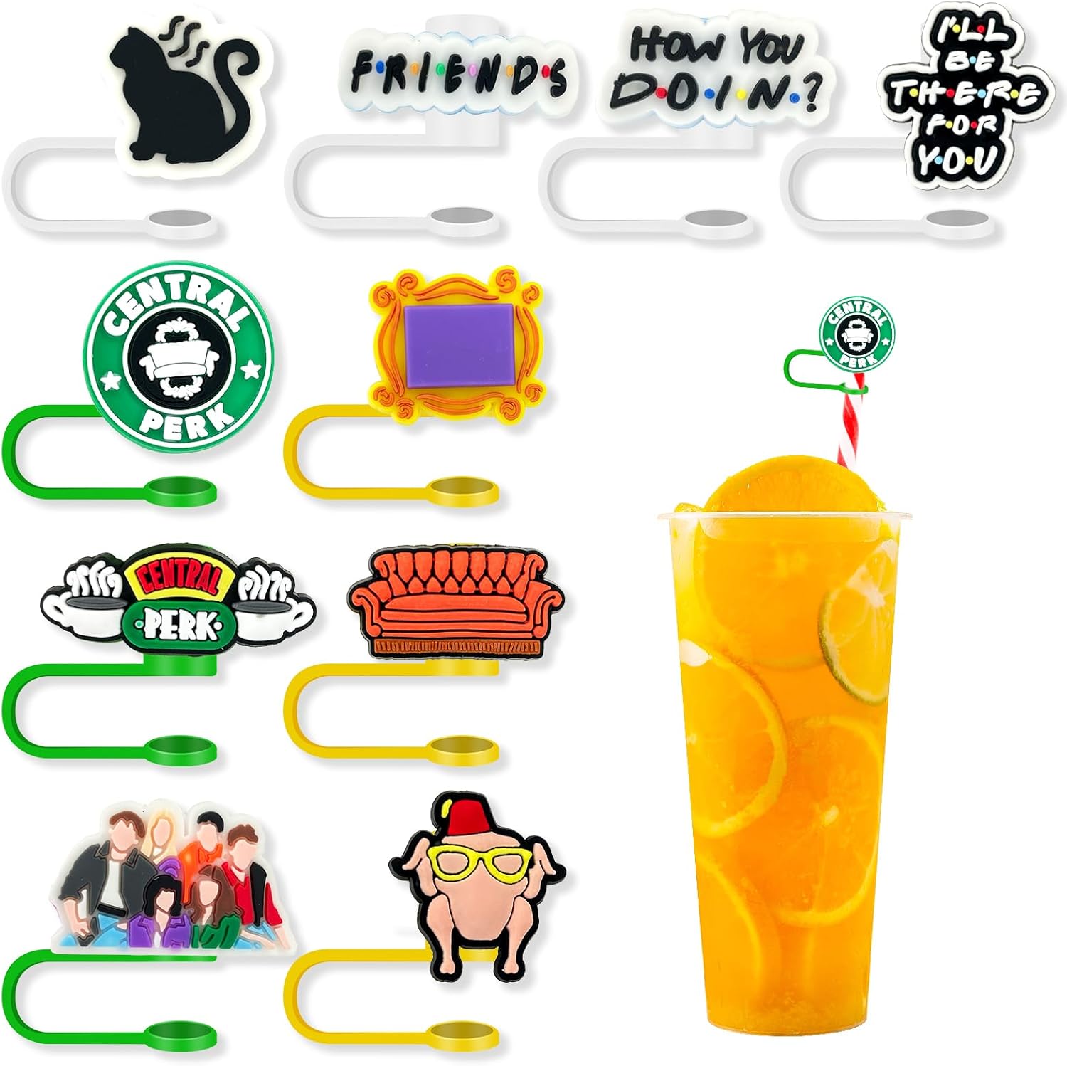 Friend – Tapa de popote para taza, reutilizable de 0.315 pulgadas para vaso de 30 y 40 onzas, bonitas cubiertas de punta de popote para accesorios