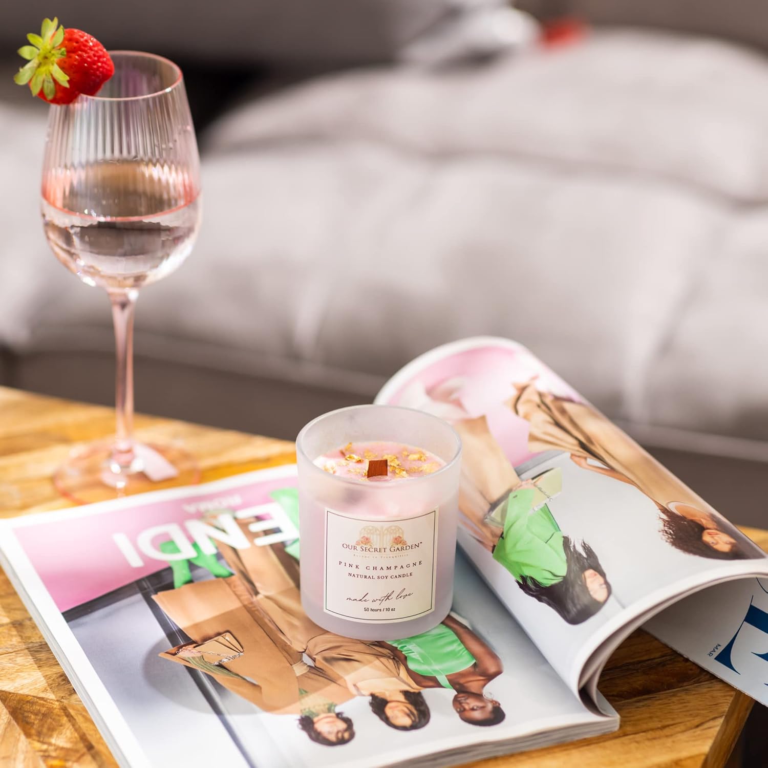 Vela de cristal curativo, vela de soja hecha a mano de 10 onzas con cristales y flores en el interior, regalos espirituales para mujeres,