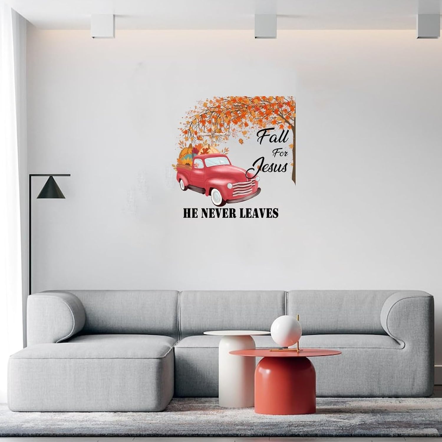 Calcomanías artísticas de pared con texto en inglés “Fall for Jesus He Never Leaves” (“Fall for Jesus He Never Leaves”) – Calcomanías de pared con