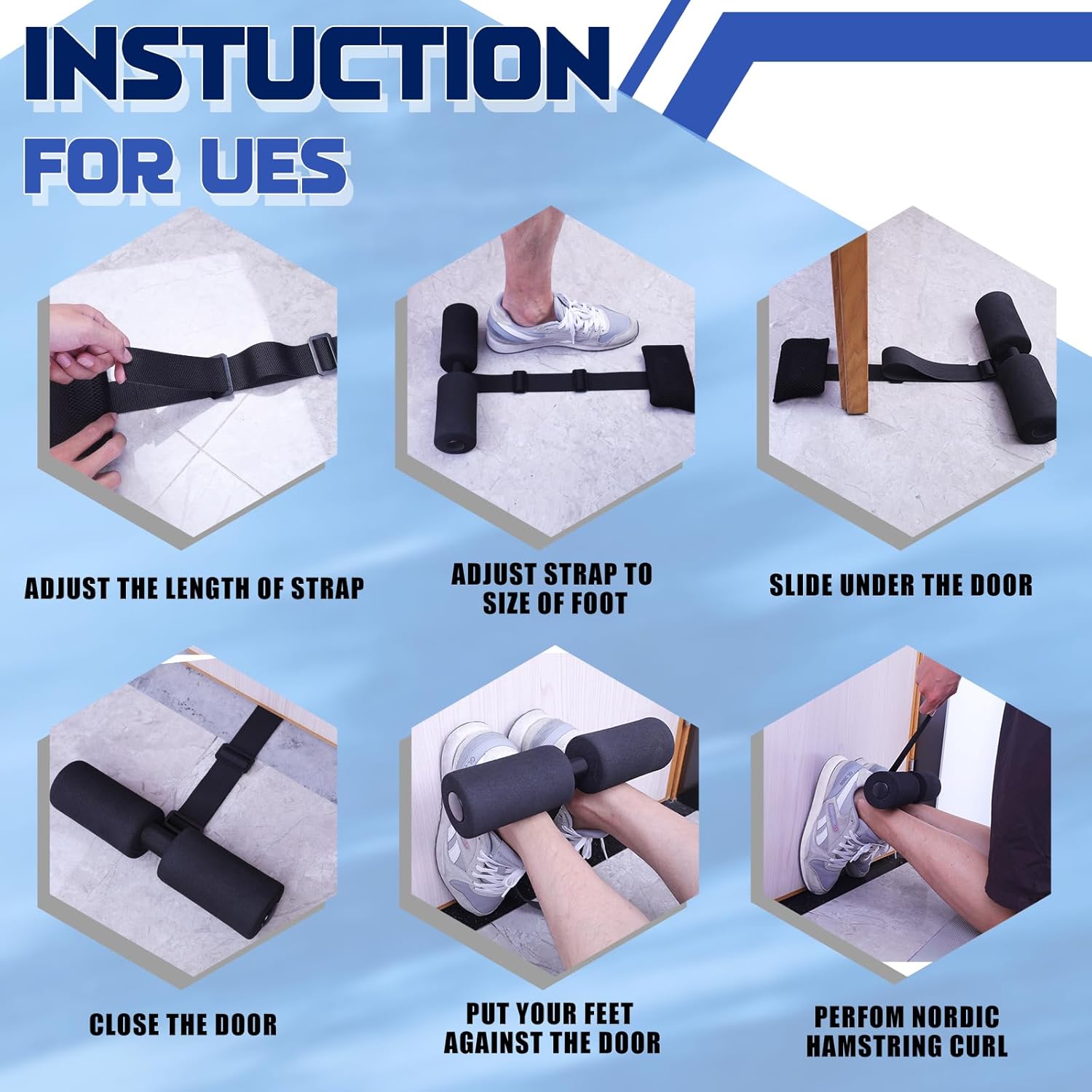 Nordic Hamstring Curl Strap – Home Fitness Equipment for Nordic Curl – Holds to 1000 pounds – 5 Seconds Setup Nordic Stick – Exercise Strap for