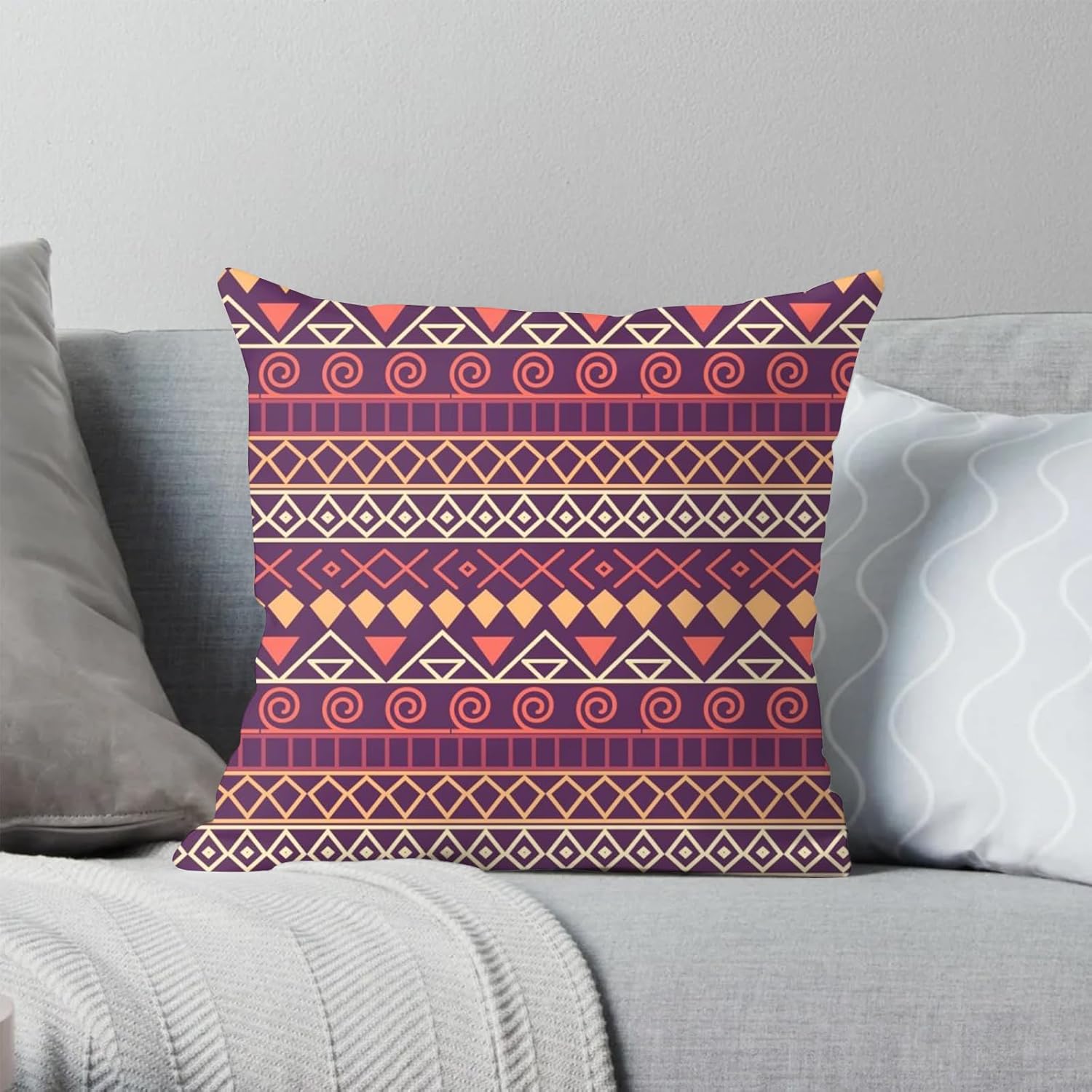 Juego de 2 fundas de almohada bohemias de 18 x 18 pulgadas, diseño étnico de lino, alfombra persa, decoración del hogar para sala de estar y