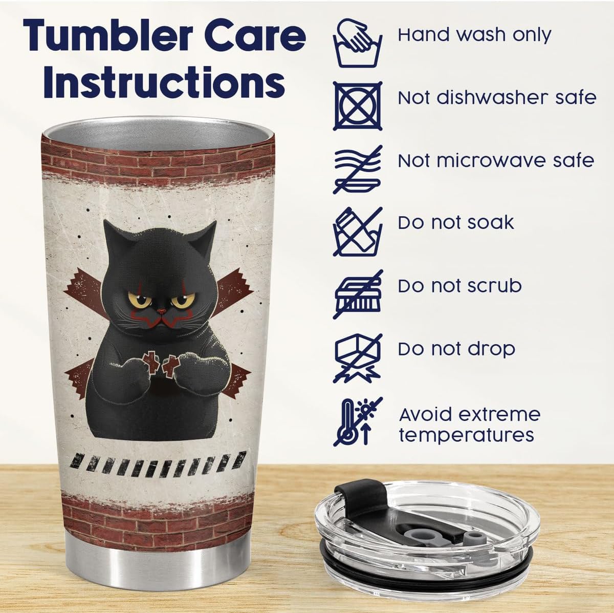 34HD Regalos de Navidad para los amantes de los gatos, vaso de gato de terror de acero inoxidable con tapa, de 20 onzas, divertida taza de café con