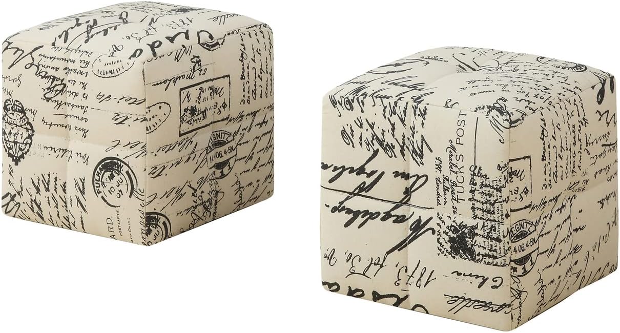 Monarch Specialties I 8162 Puf infantil con forma de cubo – Juego de 2 – Otomana tapizada para niños, 12 pulgadas de alto, tela francesa vintage