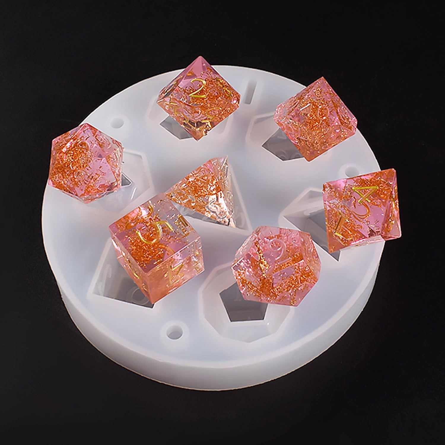 Moldes de dados para dados de resina epoxi, molde de resina de dados DND integrado con 7 cavidades de dados poliédricos estándar de borde afilado,