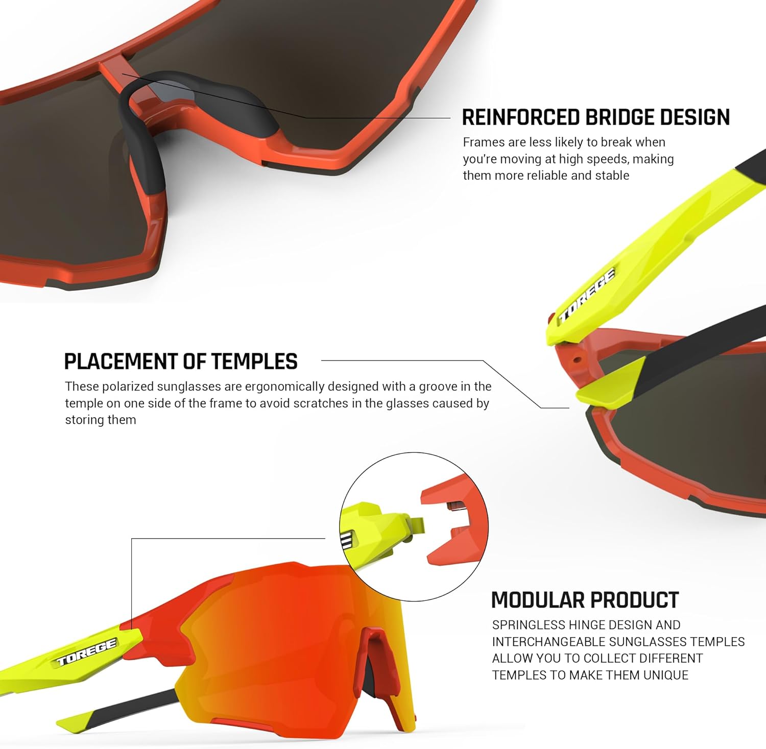 TOREGE Gafas de sol polarizadas para ciclismo para hombres y mujeres, protección UV, escalada, senderismo, deportes, TR72