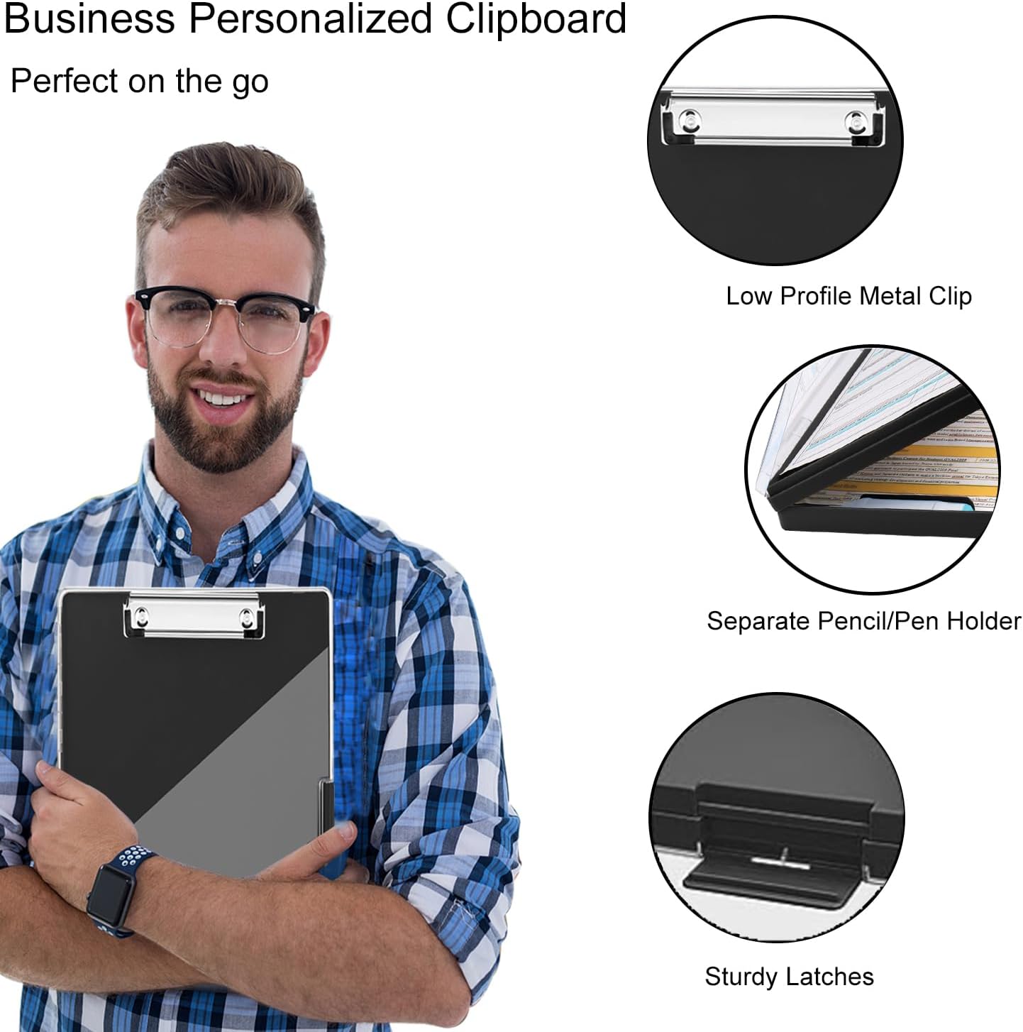 Portapapeles con almacenamiento, tablones de clip Cleaview de 8.5 x 11, con 2 fundas de almacenamiento, portapapeles de almacenamiento de panel