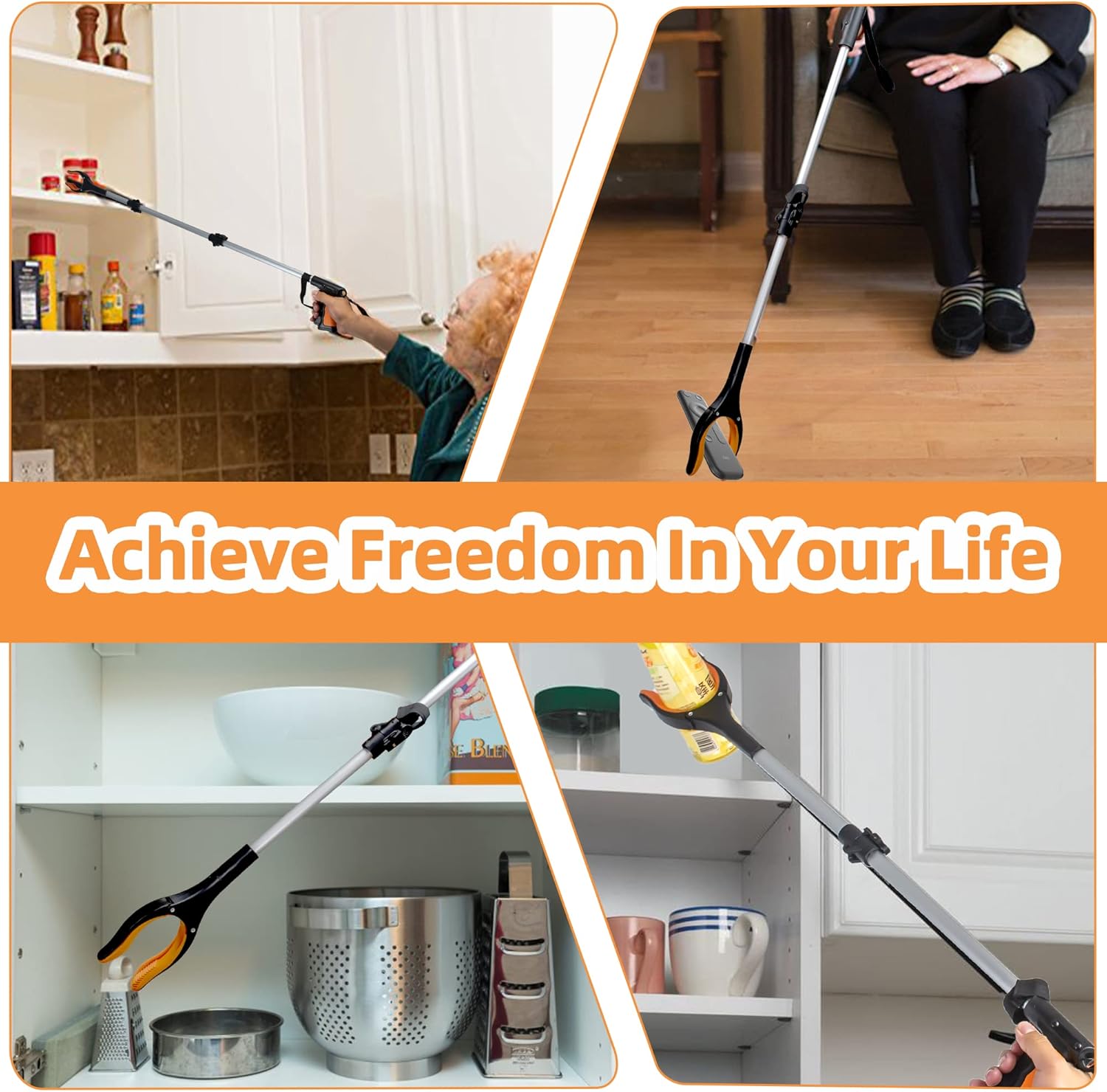 Grabber Reacher Tool 2024 mejorada herramienta de agarre plegable de 43 pulgadas para ancianos, palo de recogida plegable extra largo con fuerte