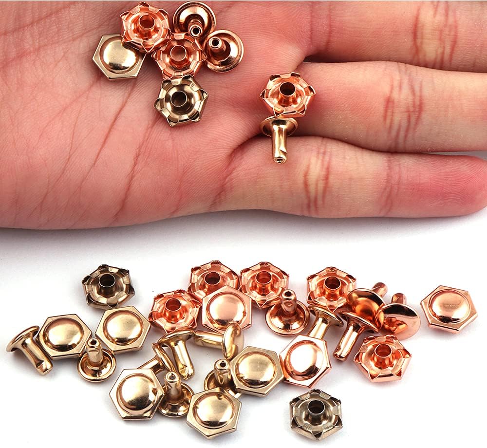 Remache de doble tapa de metal de oro rosa de 0.394in, remache rápido, remache para bolsos, bolsos, zapatos, cinturones de cuero, manualidades,