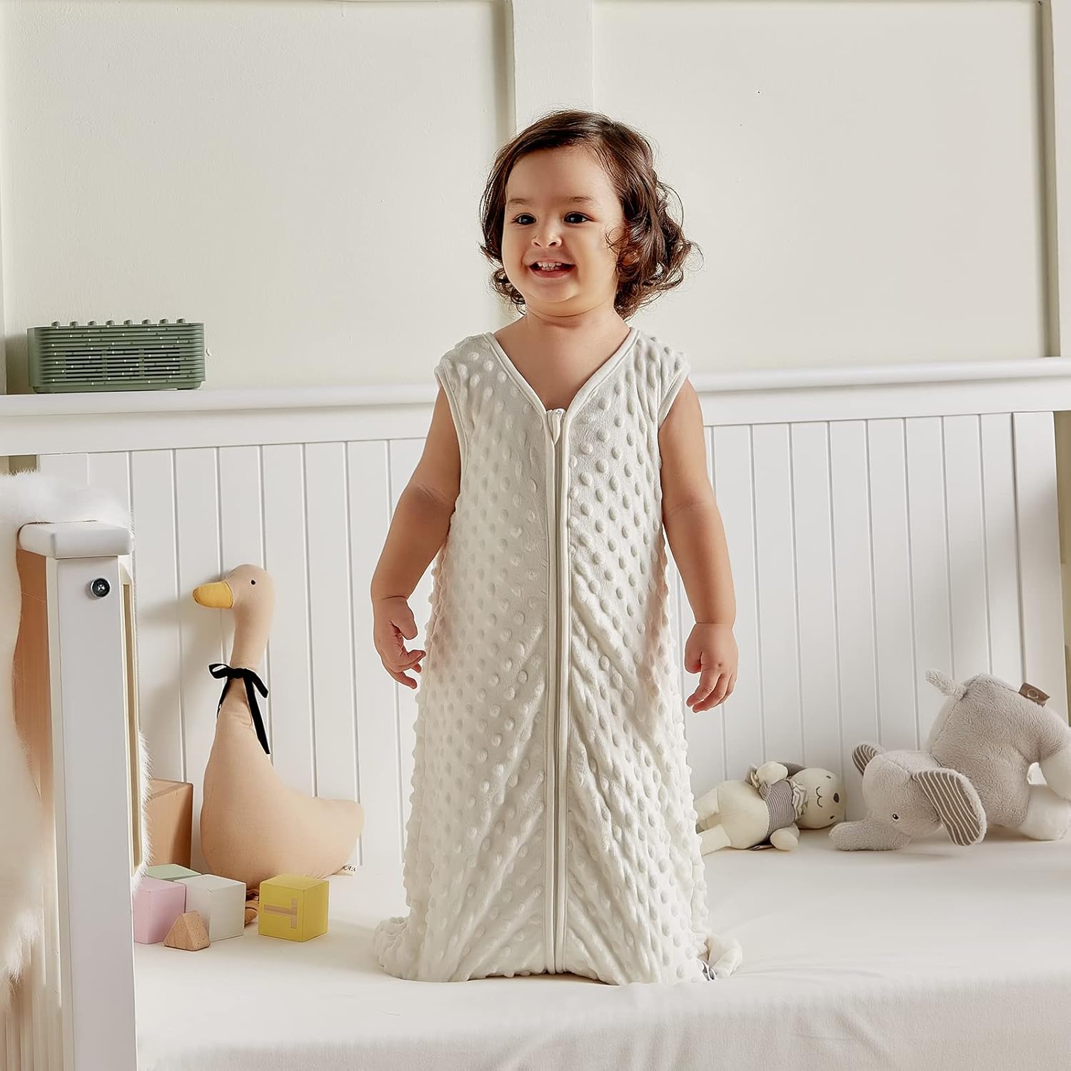 DaysU Minky – Saco de dormir para bebé con puntos relajantes, saco de dormir sin mangas con cremallera de 2 vías, saco de dormir TOG 2.0 de felpa