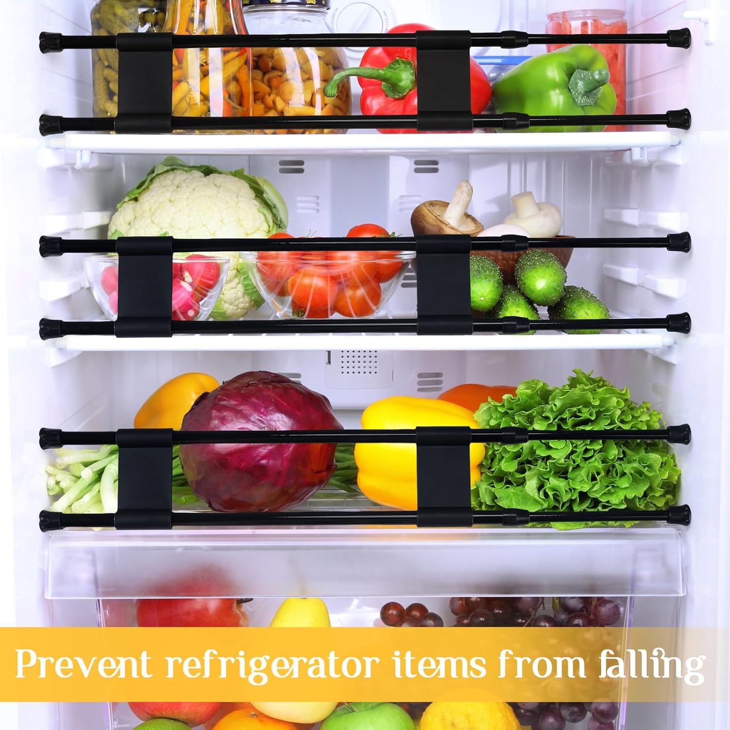Zubebe Barra doble para refrigerador de RV ajustable, accesorios para nevera RV, barras de tensión, barras de refrigeración para sostener alimentos
