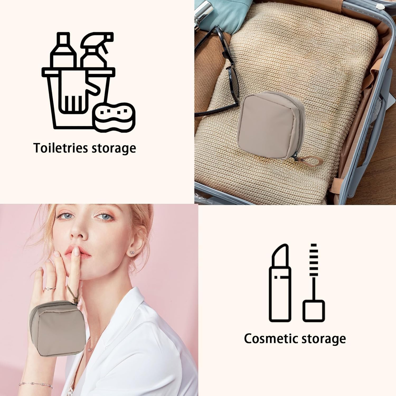 Bolsa de maquillaje bolsa de cosméticos de viaje, bolsa de aseo organizadora, bolsa de accesorios de viaje, Mini Rosa Claro, Todos