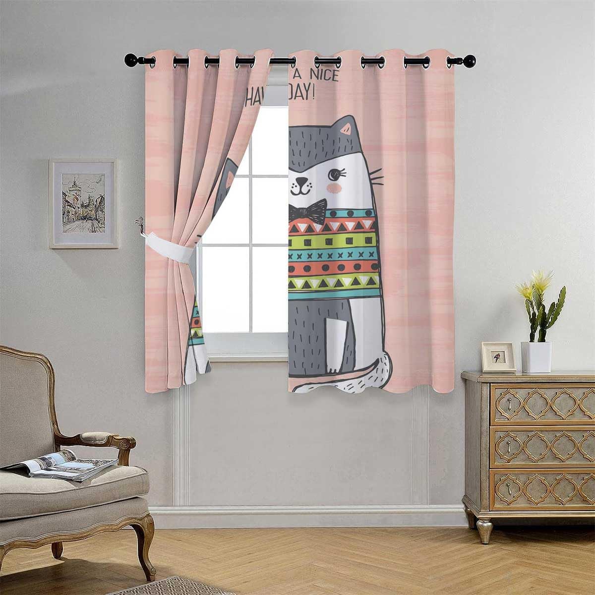 YANFENQI Cortinas Blackout para Habitacion Rosa Lindas Cortinas de Armario de Gato Cortinas para Cuartos Separar 63 pulgadas de ancho por 63
