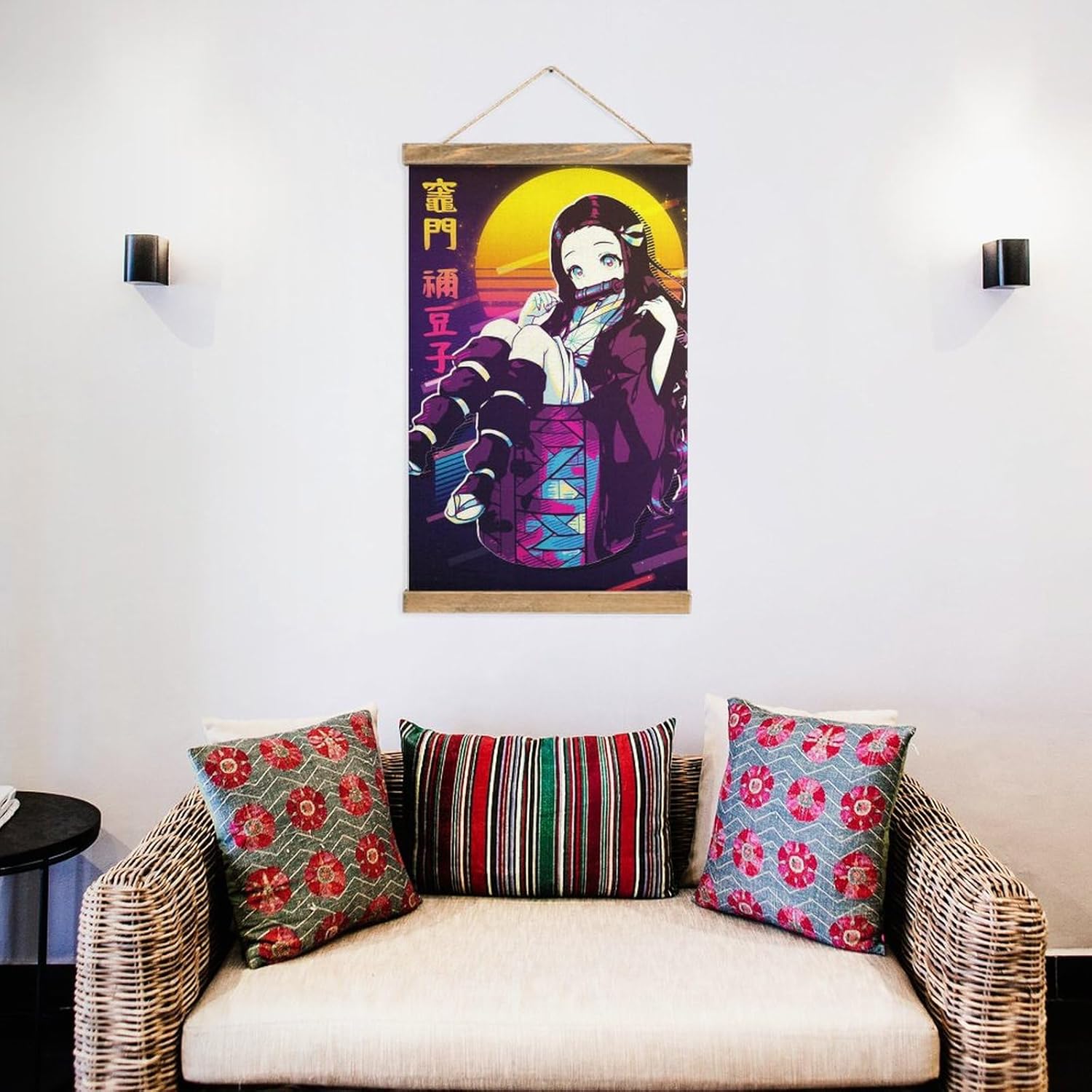 BAWUTZ Nezuko Kamado – Póster retro de desplazamiento para pared, pintura colgante, marco de madera, kit magnético para decoración de sala de estar,