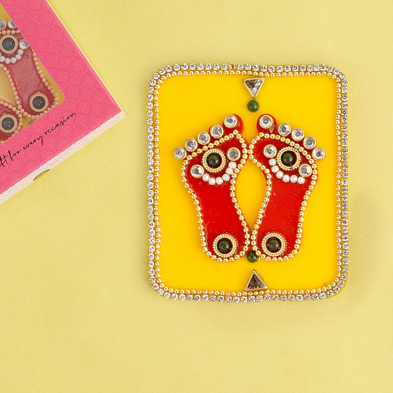 SATVIK – Juego de calcomanías acrílicas Lakshmi MATA Charan Paduka para decoración de festivales con piedra Moti Jarkan Mandir Home Office Floor