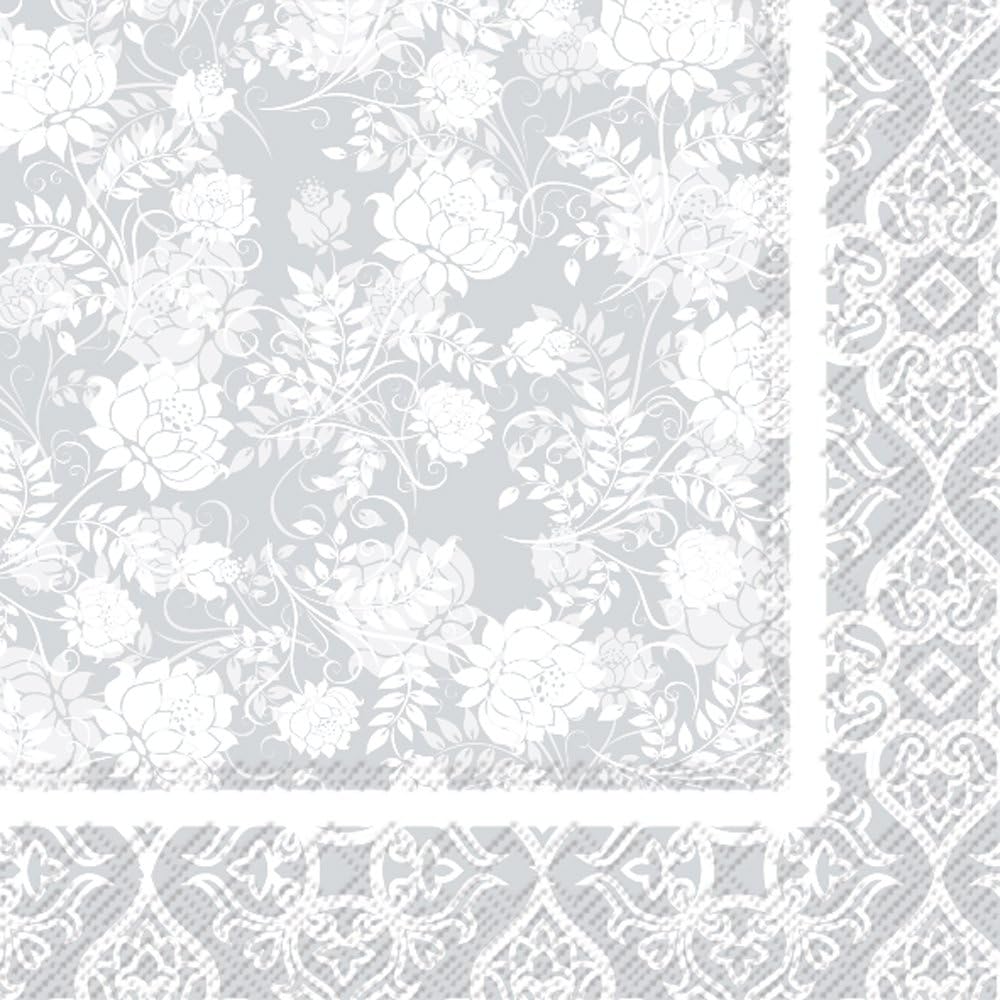Boston International IHR – Servilletas de papel de 3 capas, tamaño de almuerzo de 20 unidades, color plateado