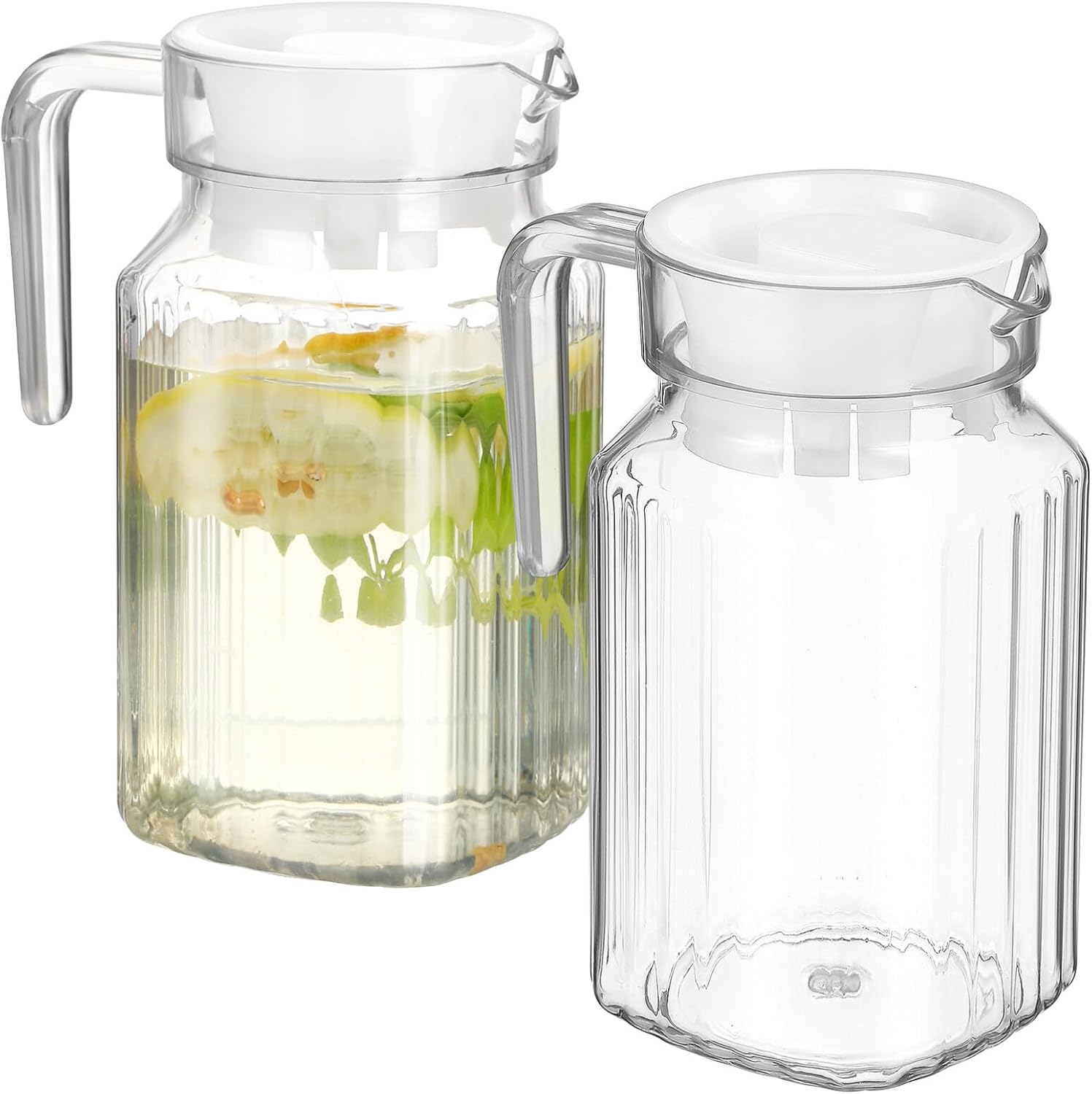 Garneck Botella de agua de refrigeración transparente, jarra de jugo de leche, jarra de agua de plástico con tapa y boquilla, 2 unidades