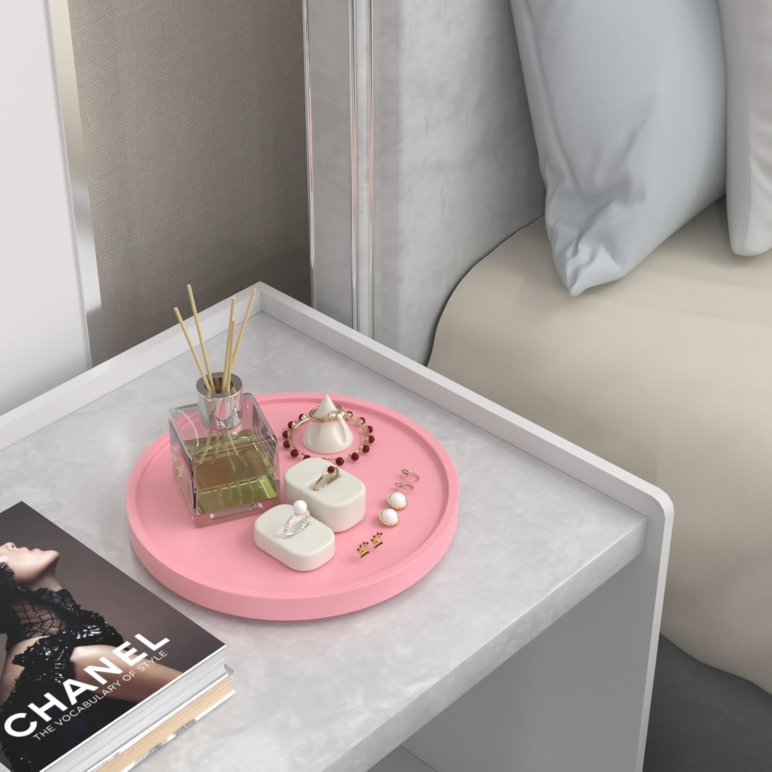 Bandeja giratoria de 360 para tocador de baño, bandeja giratoria de bambú de 10 pulgadas, bandeja decorativa para perfume, vela, jabón, bandejas