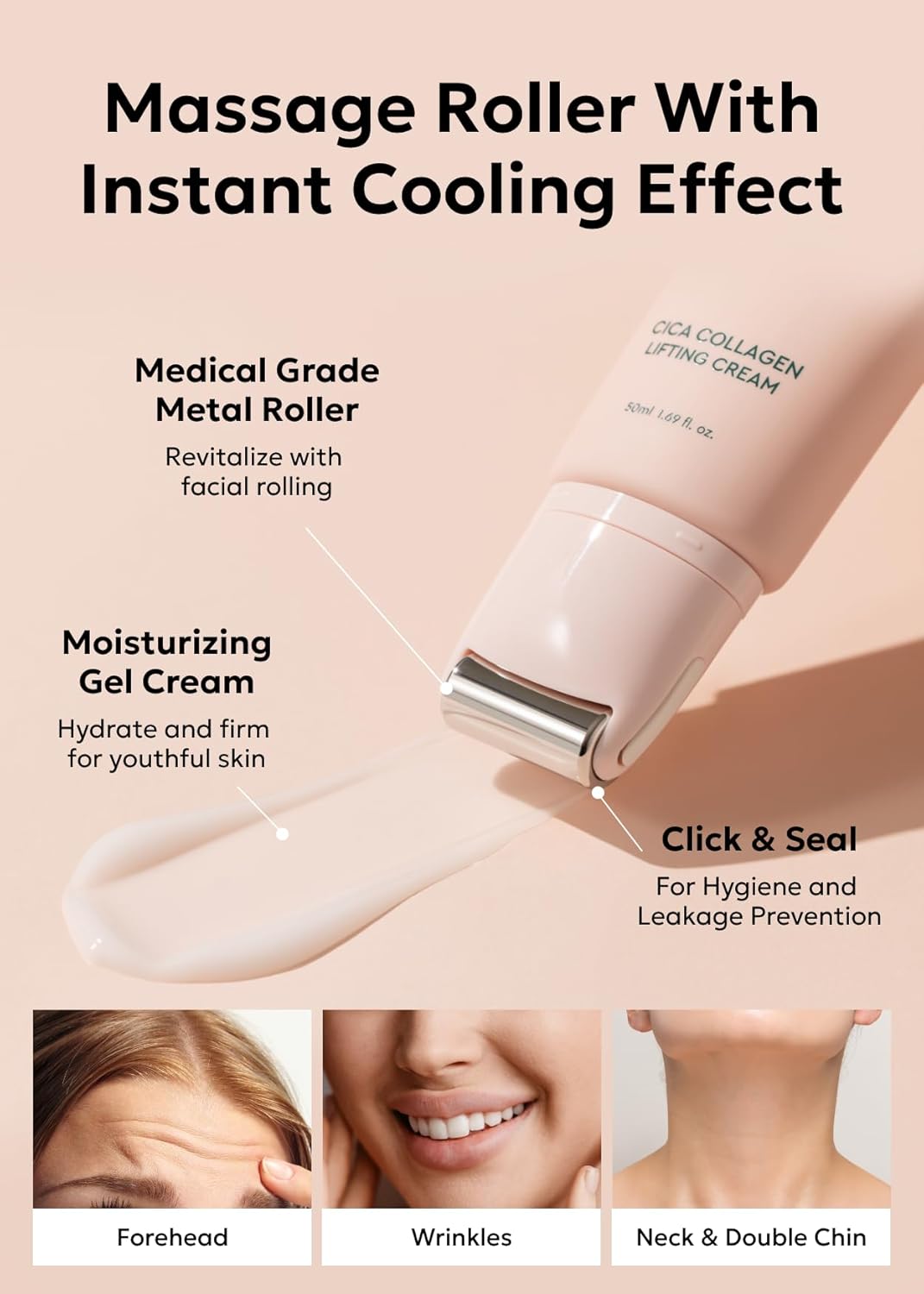 bewants Cica Collagen Lifting Cream (1.7 onzas líquidas), suero de ojos roll-on y crema para ojos