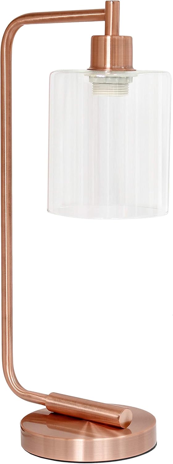 Simple Designs LD1036-RGD Bronson Lámpara de mesa con pantalla de cristal de estilo antiguo, estilo antiguo, color oro rosa