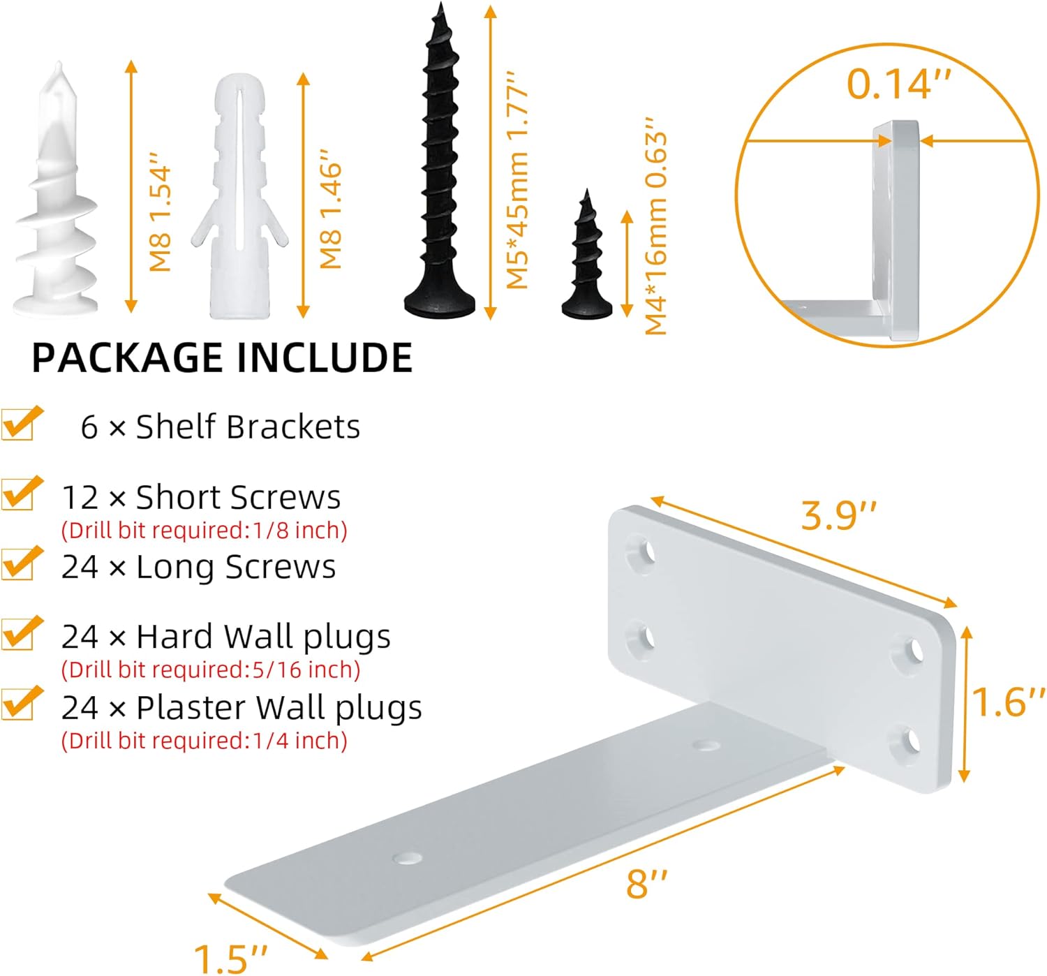 ZGO Soportes de estante flotantes, soportes de estante resistentes, soportes en L de metal blanco para estantes, soportes de pared para estantes,