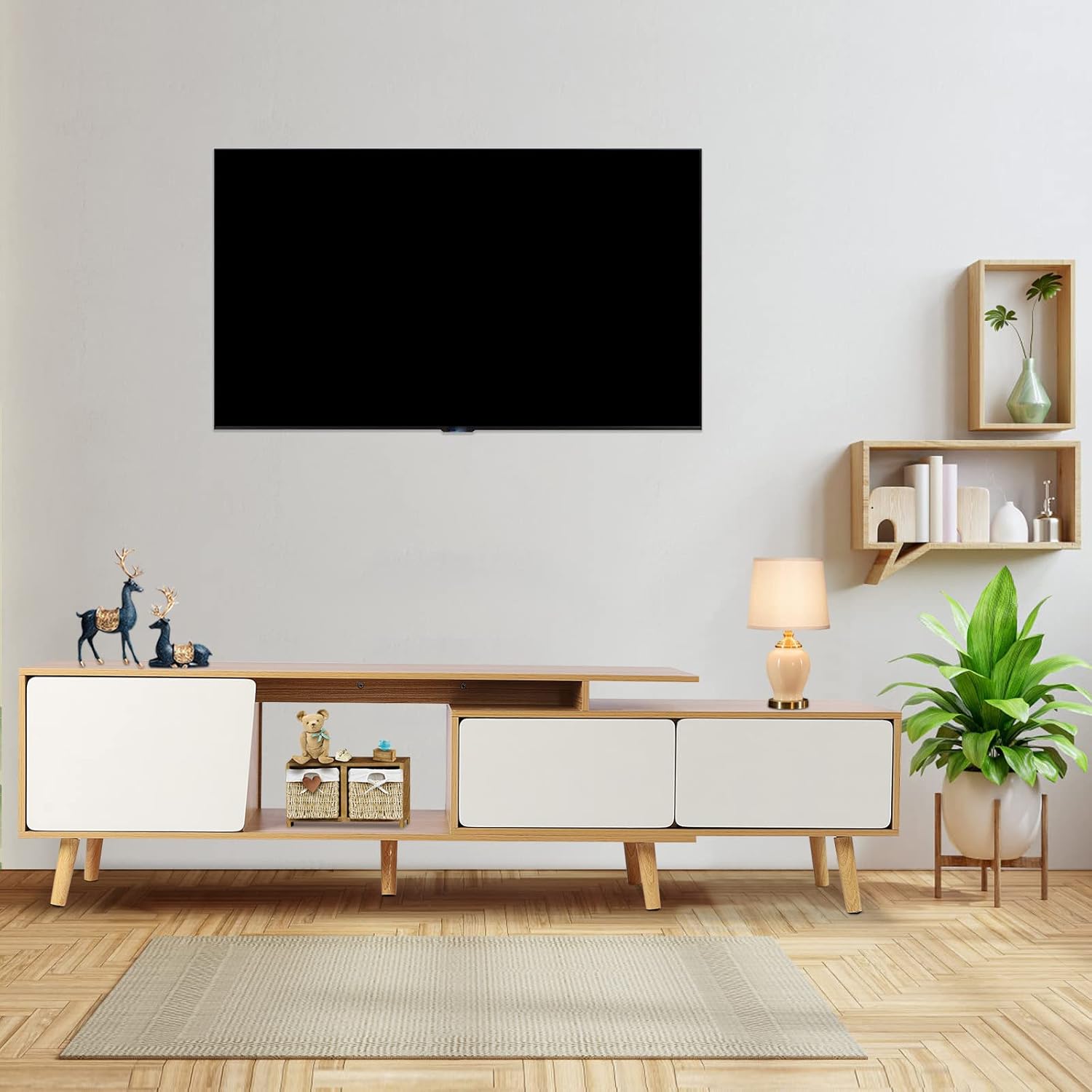 Gdrasuya10 Soporte de TV de 47.2 pulgadas, moderno mueble de TV de estilo rural, consola de TV de perfil bajo, estante ajustable de mediados de