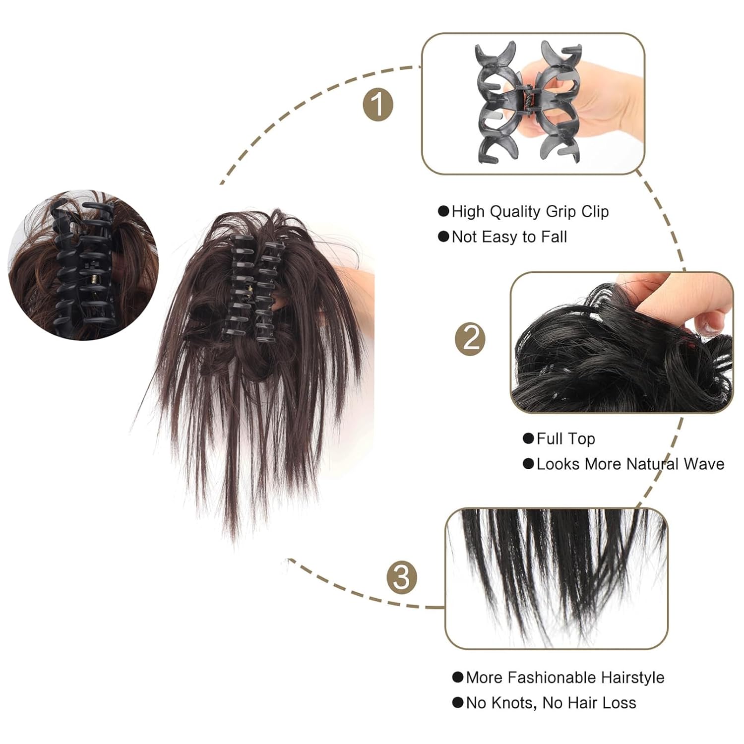 Extensiones de cabello con clip de garra, recogido y desordenado, moño desordenado, sintético, ondulado, rizado, extensiones de cabello para cola de