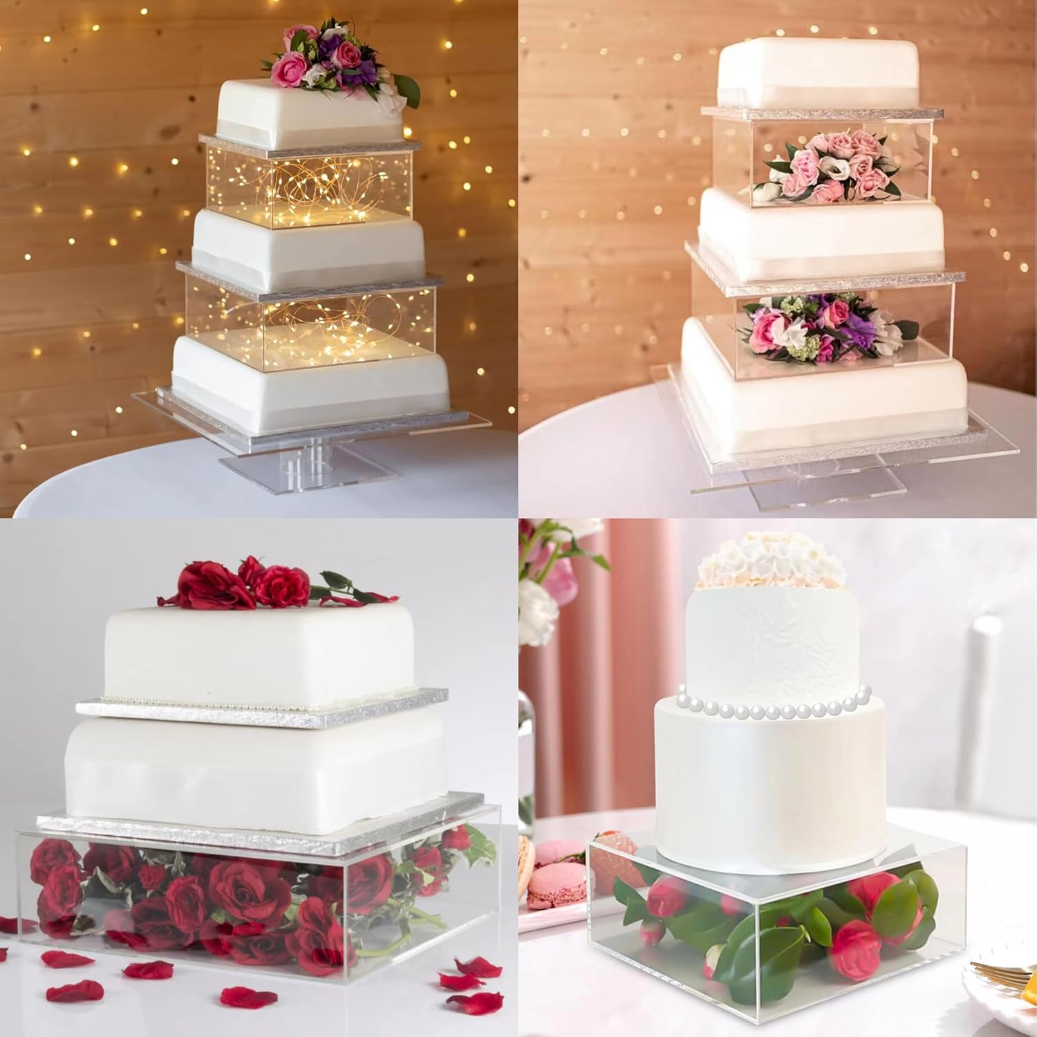 Soporte de acrílico transparente para tartas, 2 piezas, soporte cuadrado para tartas con tapa, soporte acrílico para tartas, elevador transparente