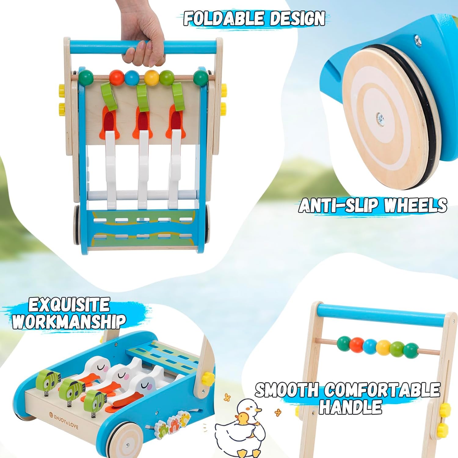 Juguete de empuje de madera para bebé, andador de empuje, centro de actividades para bebés, juguete de aprendizaje sentado a pie, caminantes de