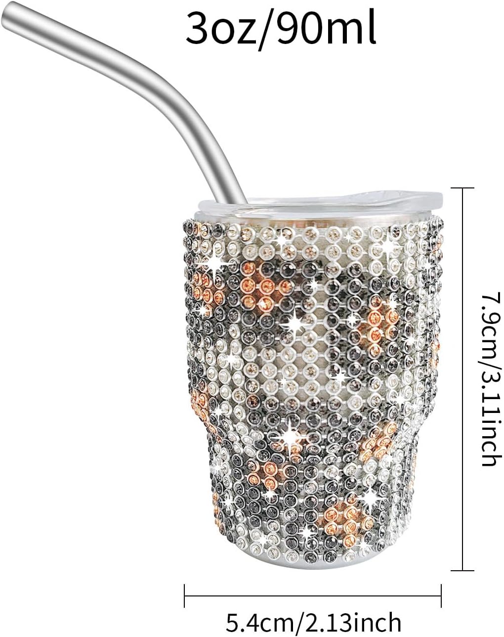 INSTOME Bling Mini vaso de chupito, vaso de chupito de 3 onzas, vaso de chupito de diamante con pajilla, vaso de chupito pequeño con purpurina para