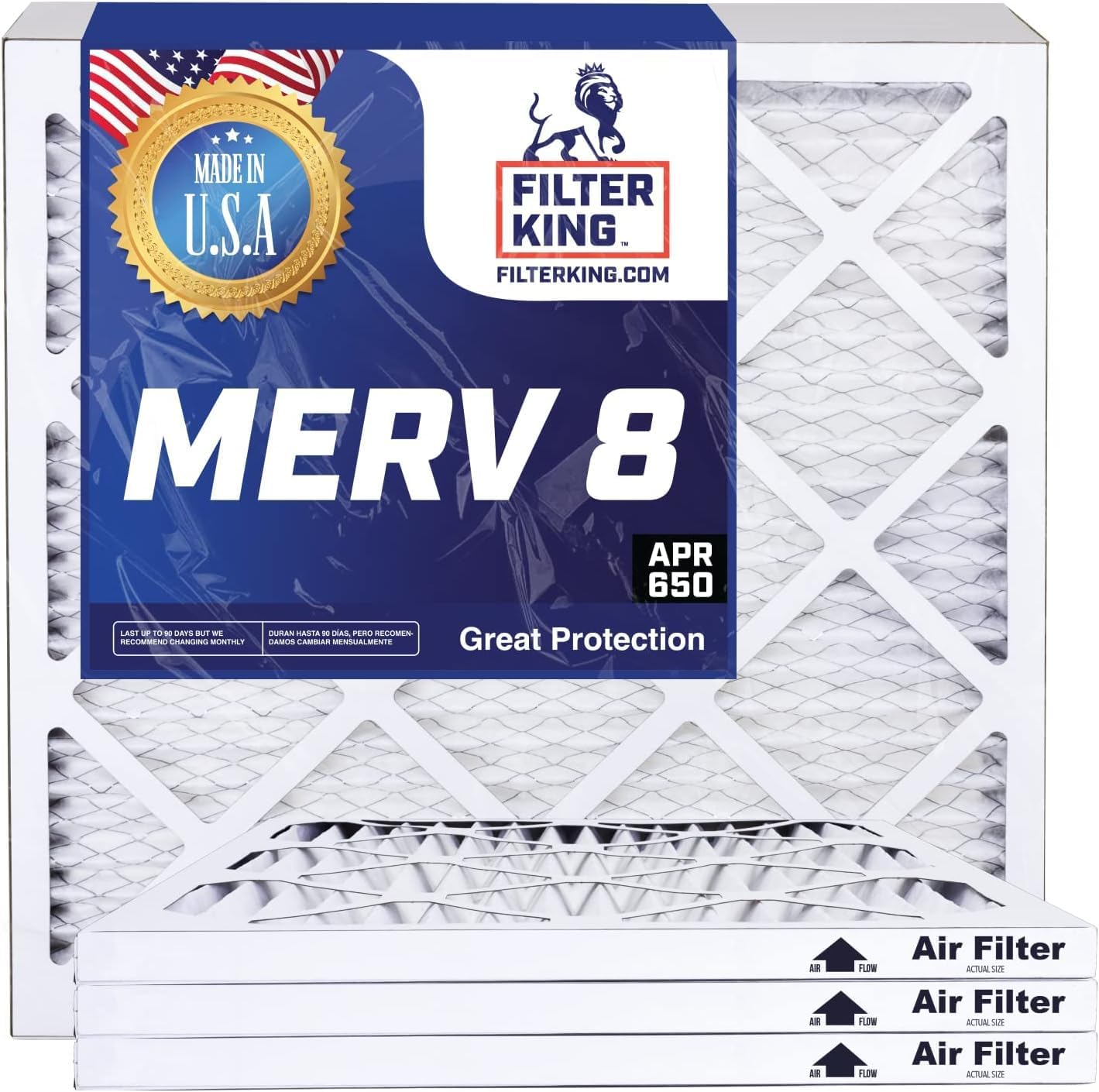 Filter King Filtro de aire 14x16x1  Paquete de 4  Filtros plisados MERV 8 HVAC para horno AC  HECHO EN EE. UU.  Tamaño real 13.5 x 15.5 x 0.75