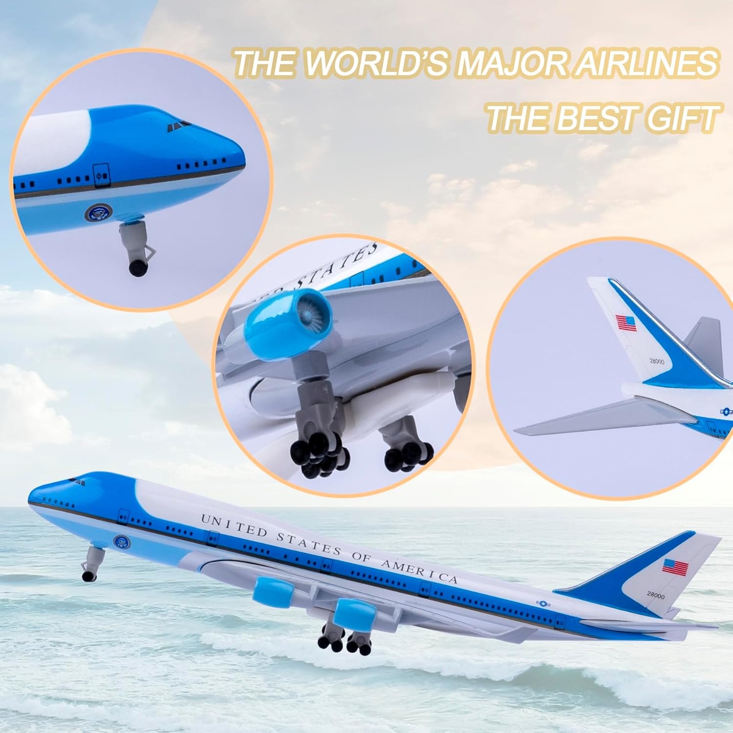 Modelo de avión 1300 Escala Avión Americano Airforceone Airplane B747 Modelo Modelo de avión para regalo y decoración