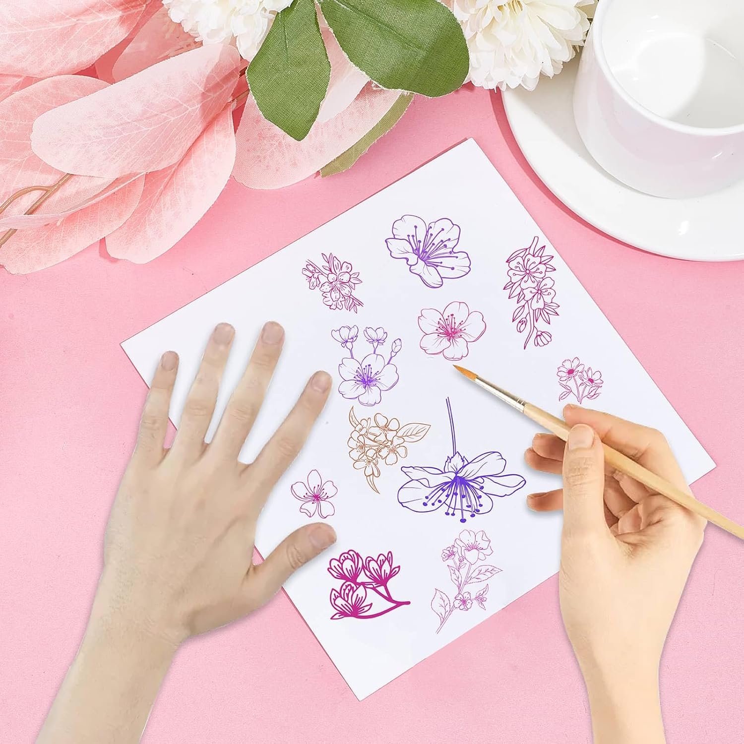 CRASPIRE Sello de goma transparente con diseño de flores de cerezo y plantas retro, sello de silicona transparente Sakura para hacer diarios,