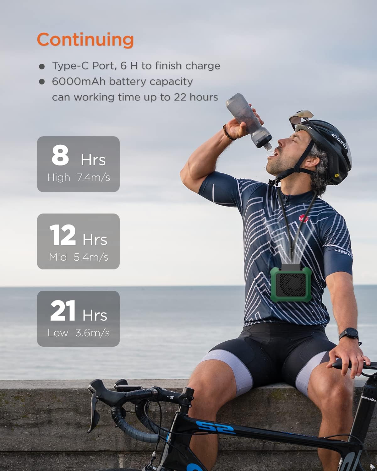 ICEBIRDS Ventilador portátil con clip de cintura, cinturón personal y ventilador de cuerpo al aire libre, ventilador de cuello colgante con batería