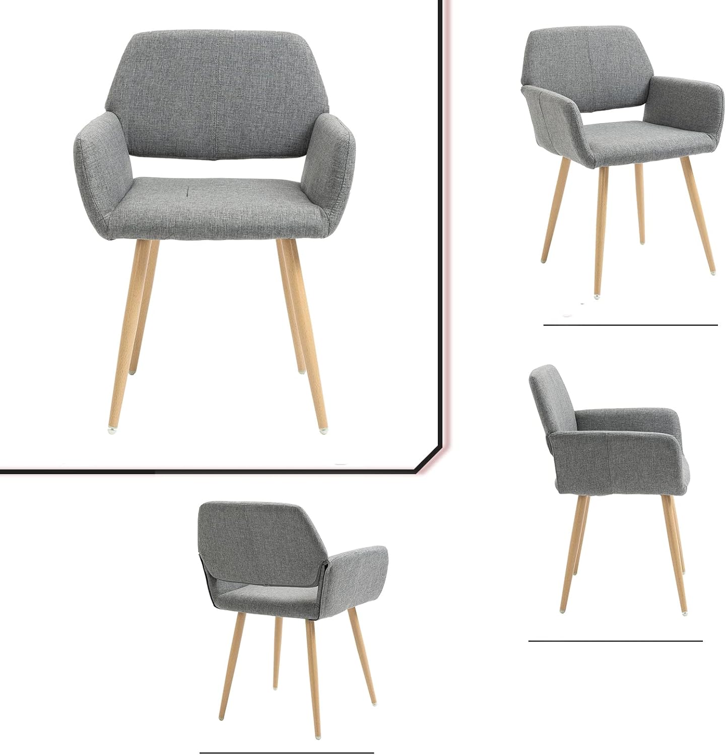 Henf Sillas de comedor de tela, sillas laterales de mediados de siglo con patas de acero de pintura sólida para comedor, silla de escritorio de