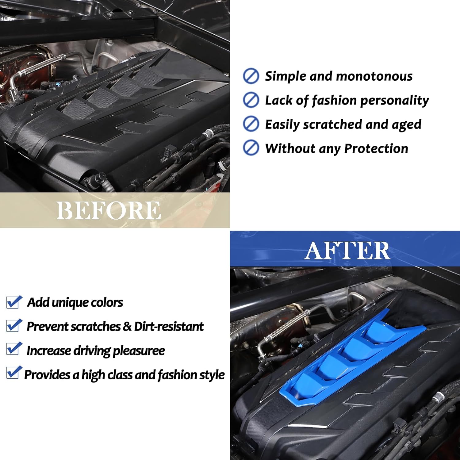 Cubierta de cubierta de motor compatible con Chevrolet Corvette C8 2020-2023, cubierta de panel de bahía de motor de plástico ABS (azul)