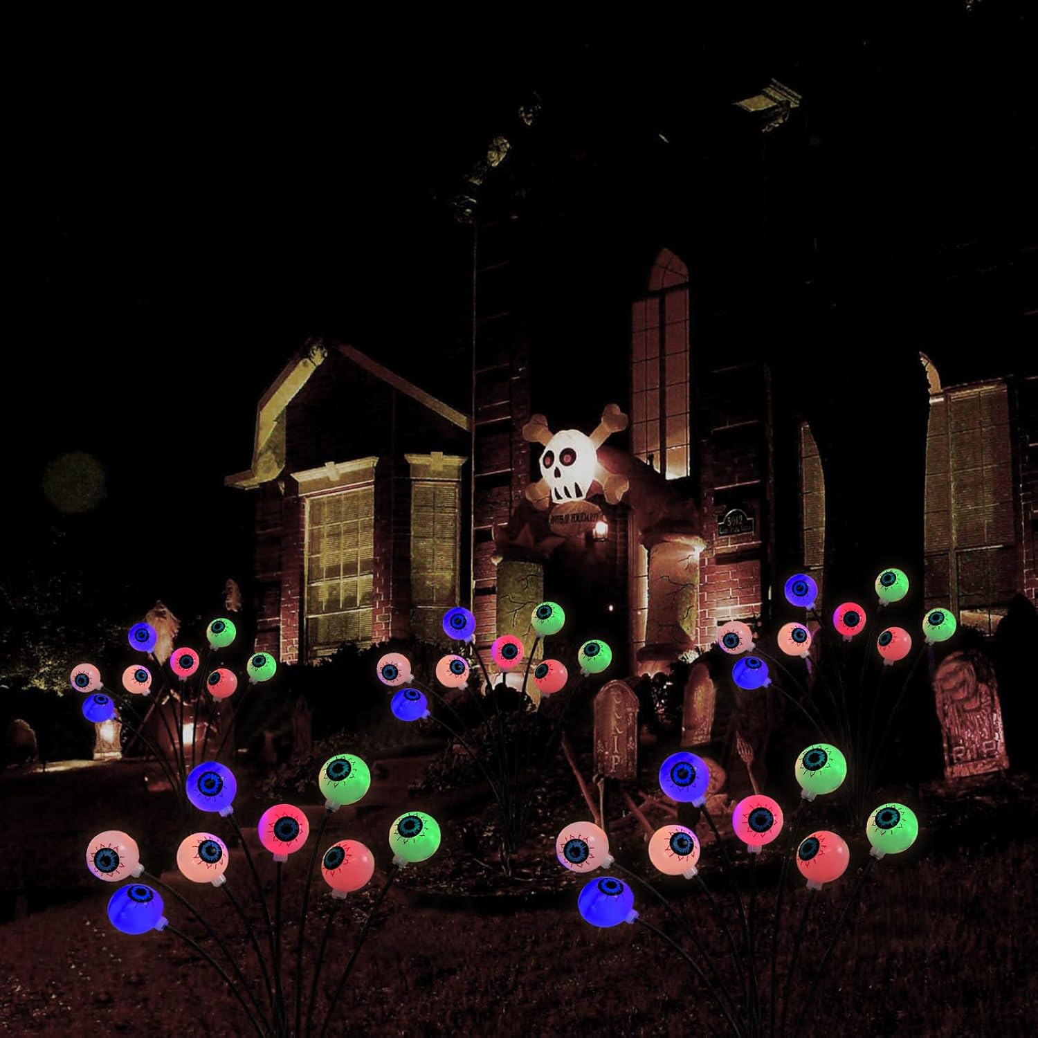 2 luces solares de Halloween al aire libre, 16 LED impermeables aterradoras decoraciones de Halloween, luces solares de Halloween, luces de