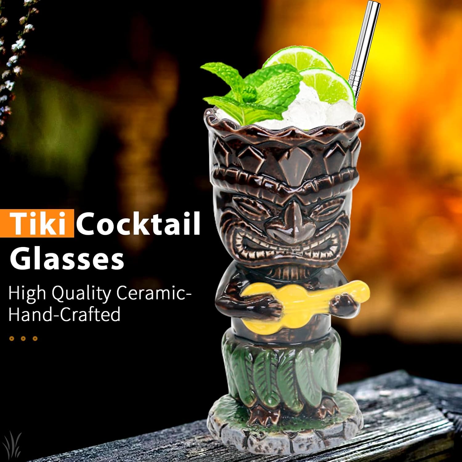 SuproBarware Tiki – Juego de tazas de cóctel de 10.1 fl oz, coloridas tazas de cóctel de cerámica, decoración hawaiana para fiestas exóticas