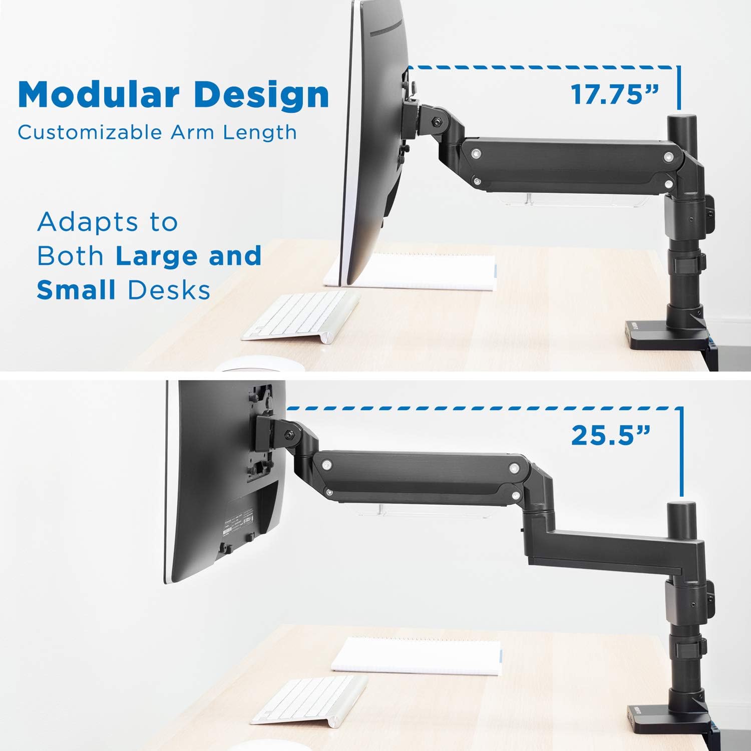 Mount-It! Soporte de escritorio para monitor ultraancho, soporte de monitor único para monitores pesados de hasta 35 pulgadas y 33 libras,