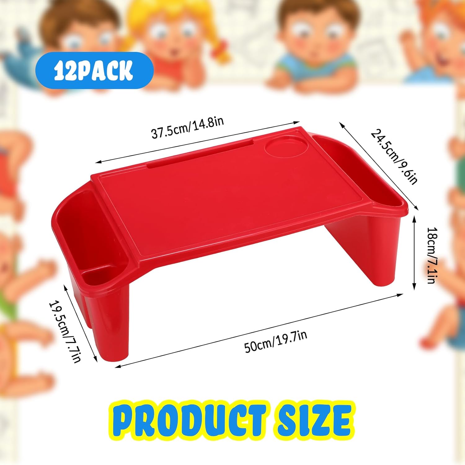 Leinuosen 6 bandejas de escritorio para niños con almacenamiento de plástico para desayuno, bandejas para laptop con bolsillos laterales y ranura,
