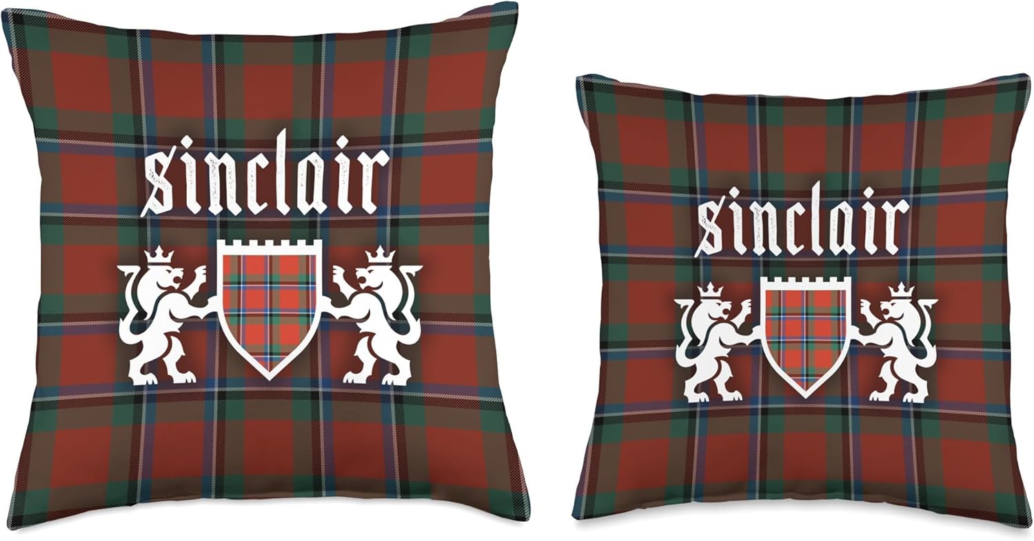 Scottish Tartans Clan Tartan, Scottish Plaid, Sinclair – Almohada con nombre de familia, 16 x 16 pulgadas, multicolor