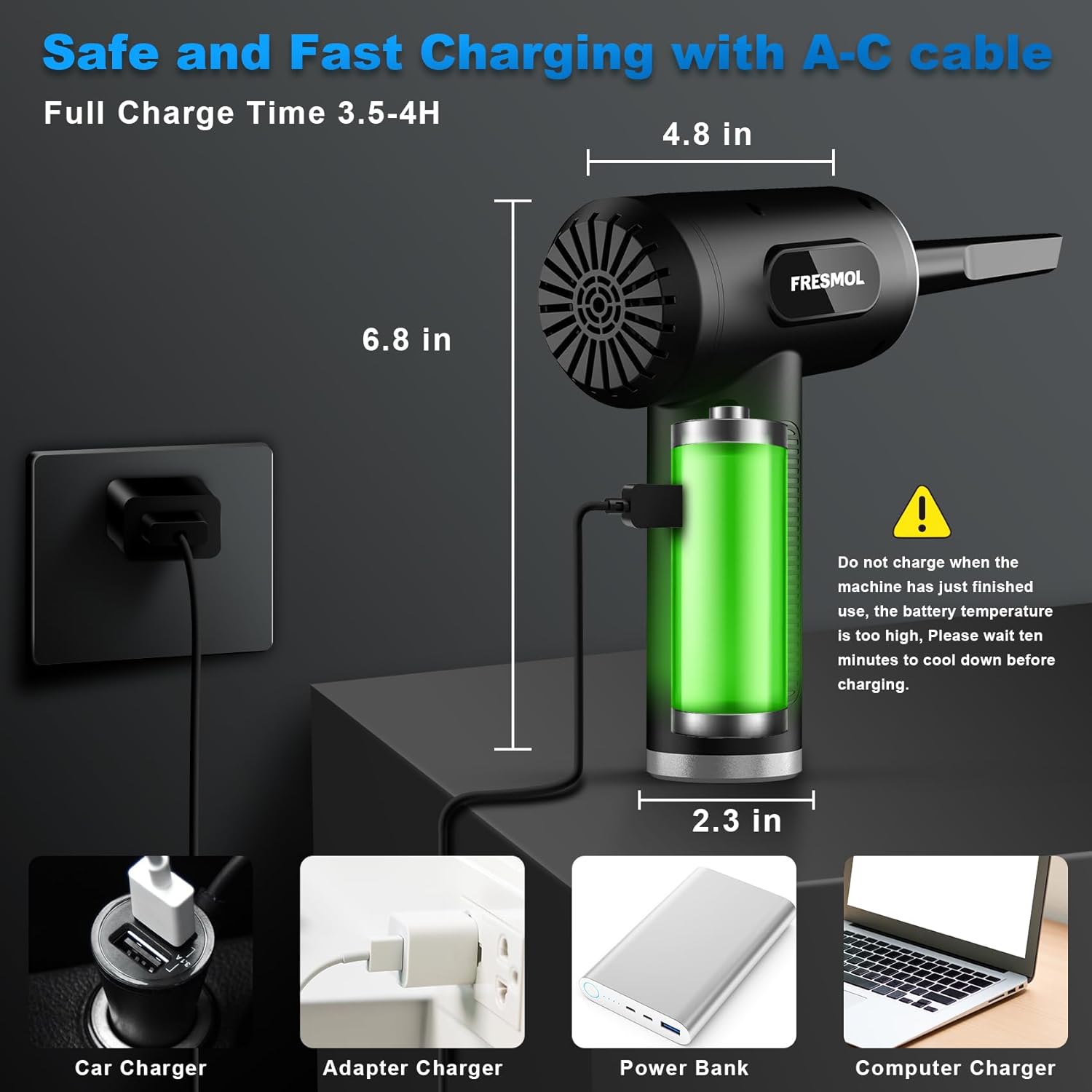 Plumero de aire comprimido, 3 engranajes, ajustable, 100000 RPM, plumero de aire eléctrico con luz LED, soplador de aire inalámbrico recargable para