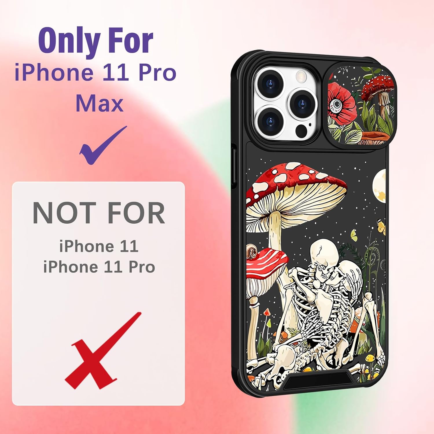 Funda 2 en 1 para iPhone 11 Pro Max para mujer, linda funda de teléfono para niñas, diseño gótico de calavera, esqueleto, divertido, espeluznante,