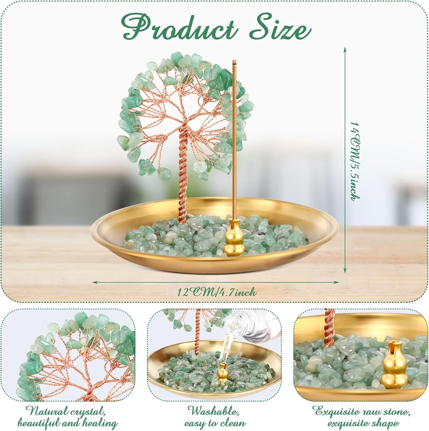 Zhehao 4 soportes de incienso de cristal para palos para mamá, hija, abuela, amiga, árbol de dinero, quemador de incienso curativo, piedra de