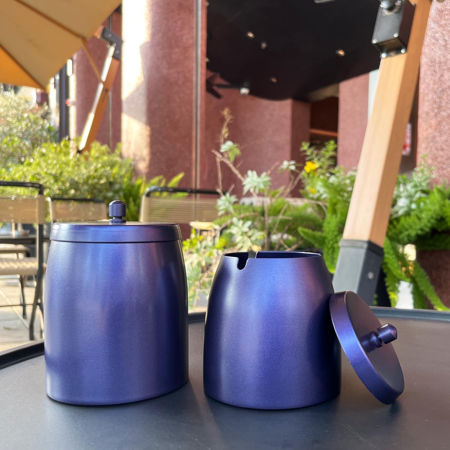 Cenicero grande para exteriores con tapa, cenicero para patio exterior, de acero inoxidable, resistente al viento, sin humo, para balcón, ceniceros