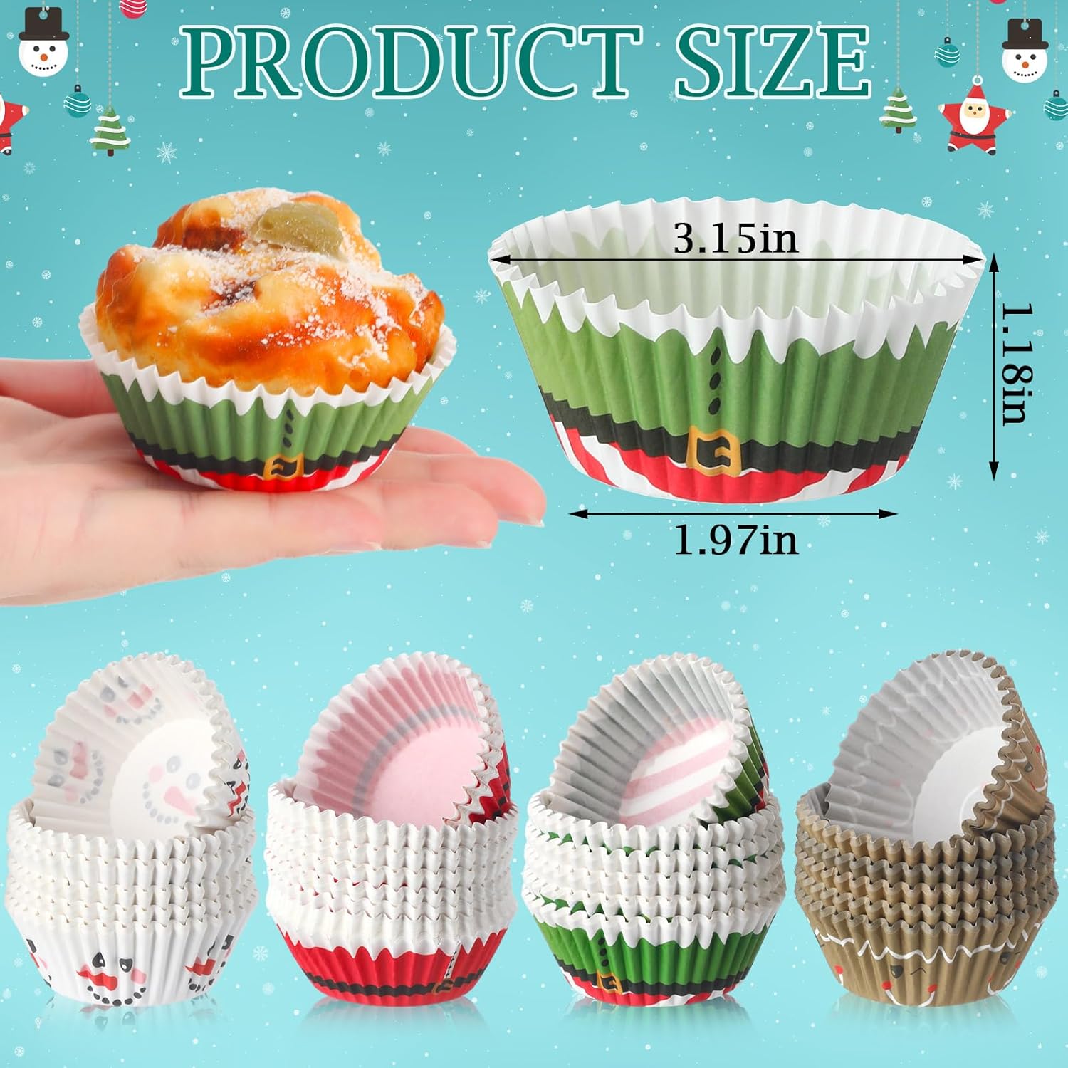 600 envoltorios de cupcakes de Navidad, forros de cupcakes de Papá Noel, tazas de cupcakes de muñeco de nieve, tazas de papel colorido de Navidad