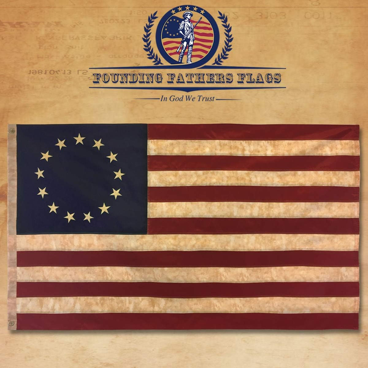 Betsy Ross – Bandera bordada vintage, poliéster Oxford de alta calidad de 3 x 5 pies Founding Fathers Flags